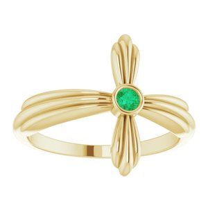 14K Yellow Gold Natural Emerald Sideways Cross Ring