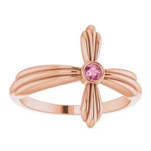14K Rose Gold Natural Pink Tourmaline Sideways Cross Ring