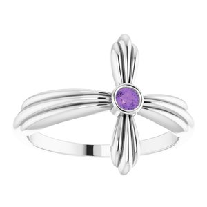 Platinum Natural Amethyst Sideways Cross Ring