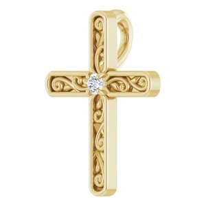 14K Yellow Gold .03 CT Natural Diamond Cross Pendant