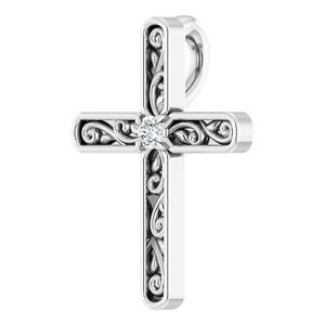 Platinum .03 CT Natural Diamond Cross Pendant