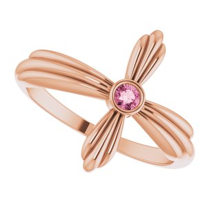14K Rose Gold Natural Pink Tourmaline Sideways Cross Ring
