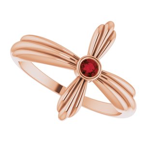 14K Rose Gold Natural Mozambique Garnet Sideways Cross Ring