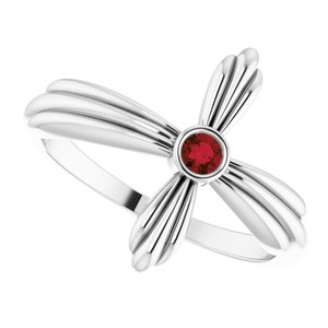Platinum Natural Mozambique Garnet Sideways Cross Ring