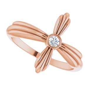 14K Rose Gold Natural White Sapphire Sideways Cross Ring