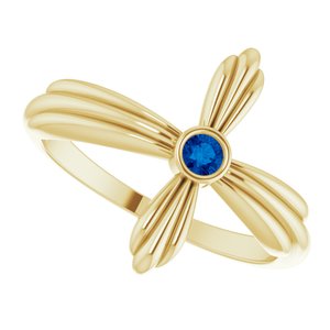 14K Yellow Gold Natural Blue Sapphire Sideways Cross Ring
