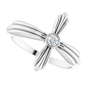 14K White Gold Natural White Sapphire Sideways Cross Ring