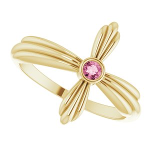 14K Yellow Gold Natural Pink Tourmaline Sideways Cross Ring