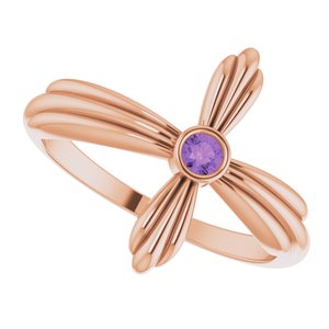 14K Rose Gold Natural Amethyst Sideways Cross Ring