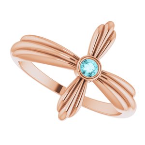 14K Rose Gold Natural Blue Zircon Sideways Cross Ring