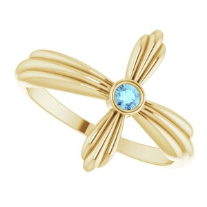 14K Yellow Gold Natural Aquamarine Sideways Cross Ring