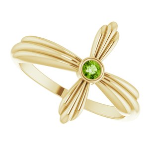 14K Yellow Gold Natural Peridot Sideways Cross Ring