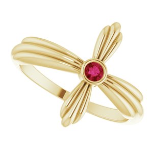 14K Yellow Gold Natural Ruby Sideways Cross Ring