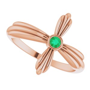 14K Rose Gold Natural Emerald Sideways Cross Ring