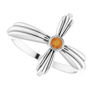 Platinum Natural Citrine Sideways Cross Ring