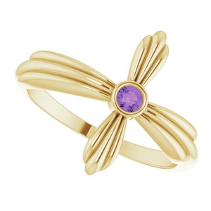 14K Yellow Gold Natural Amethyst Sideways Cross Ring