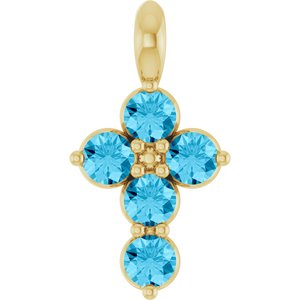 14K Yellow Gold Natural Aquamarine Cross Pendant