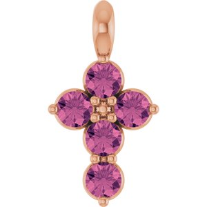 14K Rose Gold Natural Pink Tourmaline Cross Pendant