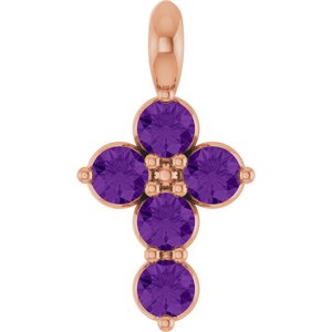 14K Rose Gold Natural Amethyst Cross Pendant