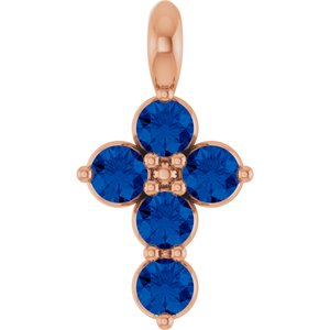 14K Rose Gold Lab-Grown Blue Sapphire Cross Pendant