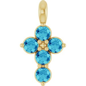 14K Yellow Gold Natural Blue Zircon Cross Pendant