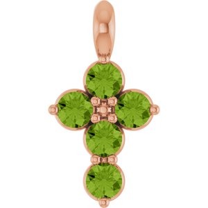 14K Rose Gold Natural Peridot Cross Pendant