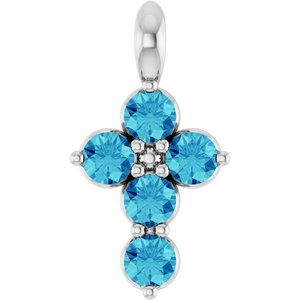 Platinum Natural Blue Zircon Cross Pendant
