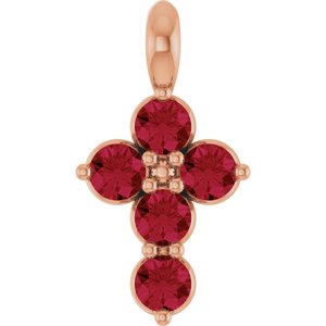 14K Rose Gold Lab-Grown Ruby Cross Pendant