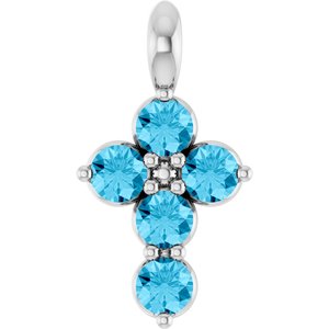 Sterling Silver Natural Aquamarine Cross Pendant
