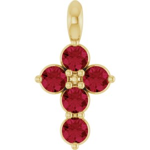 14K Yellow Gold Lab-Grown Ruby Cross Pendant