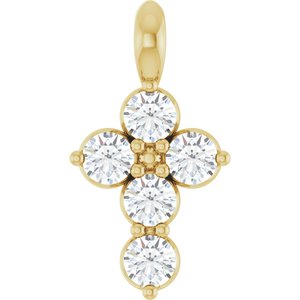 14K Yellow Gold Natural White Sapphire Cross Pendant