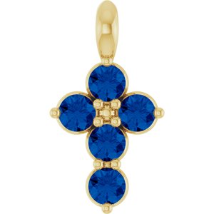 14K Yellow Gold Lab-Grown Blue Sapphire Cross Pendant