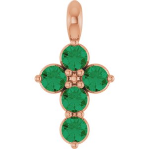 14K Rose Gold Lab-Grown Emerald Cross Pendant