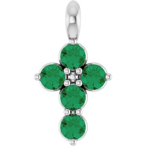 Platinum Natural Emerald Cross Pendant