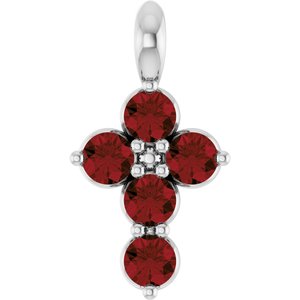 14K White Gold Natural Mozambique Garnet Cross Pendant