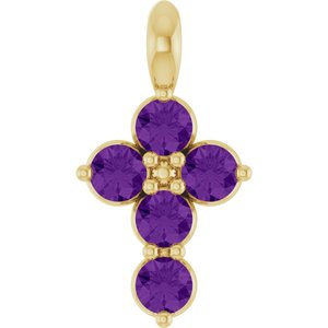14K Yellow Gold Natural Amethyst Cross Pendant