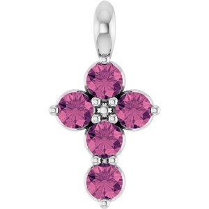Platinum Natural Pink Tourmaline Cross Pendant