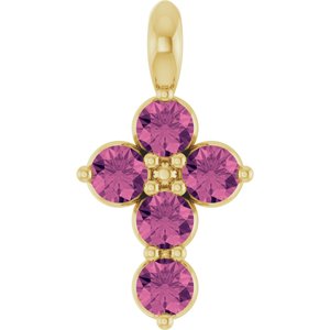 14K Yellow Gold Natural Pink Tourmaline Cross Pendant