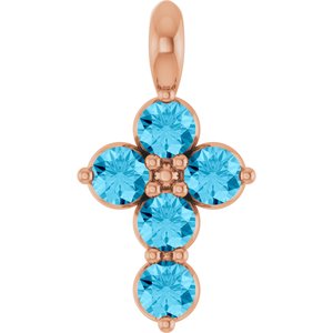 14K Rose Gold Natural Aquamarine Cross Pendant