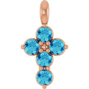 14K Rose Gold Natural Blue Zircon Cross Pendant