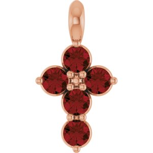 14K Rose Gold Natural Mozambique Garnet Cross Pendant