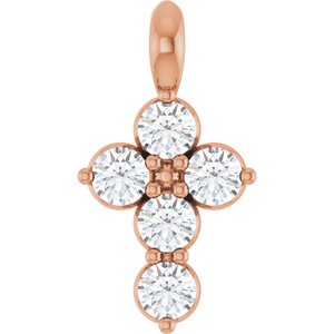 14K Rose Gold Natural White Sapphire Cross Pendant