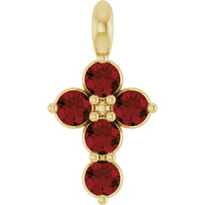 14K Yellow Gold Natural Mozambique Garnet Cross Pendant