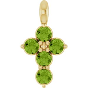 14K Yellow Gold Natural Peridot Cross Pendant