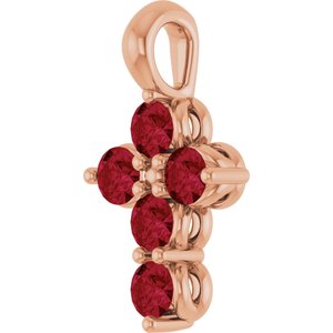 14K Rose Gold Natural Ruby Cross Pendant