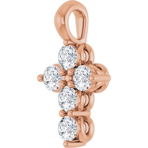 14K Rose Gold Natural White Sapphire Cross Pendant