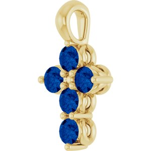 14K Yellow Gold Lab-Grown Blue Sapphire Cross Pendant
