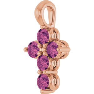 14K Rose Gold Natural Pink Tourmaline Cross Pendant