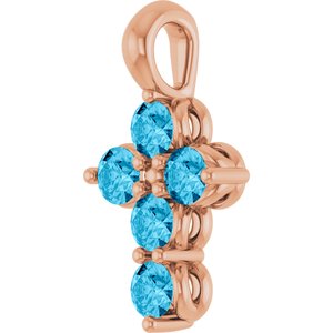 14K Rose Gold Natural Aquamarine Cross Pendant