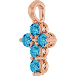 14K Rose Gold Natural Blue Zircon Cross Pendant